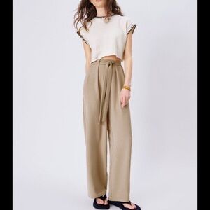 Zara Tan Wide-Leg Women's Pants